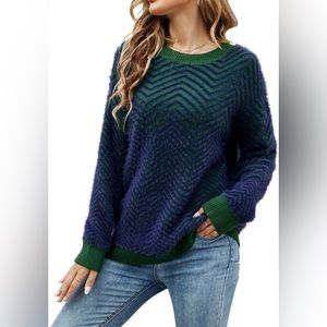 ❄️ NEW CUTE Womens striped color block long sleeve casual knit jumper ❄️